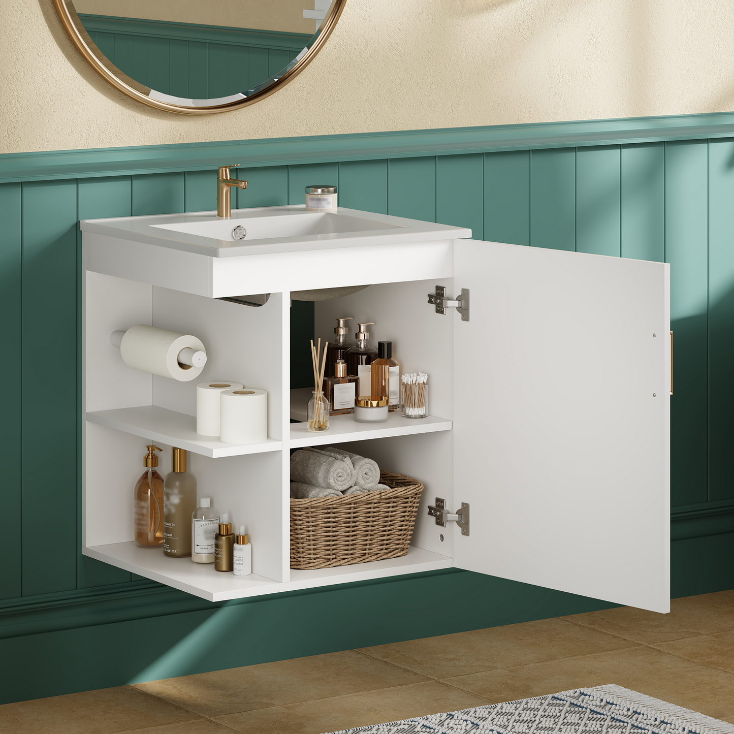 20 Wall Mounted Bathroom Cabinet With Side Cabinet Combo, Bathroom Cabinet With Soft-Closing Door, Modern Bathroom Vanity With Sink