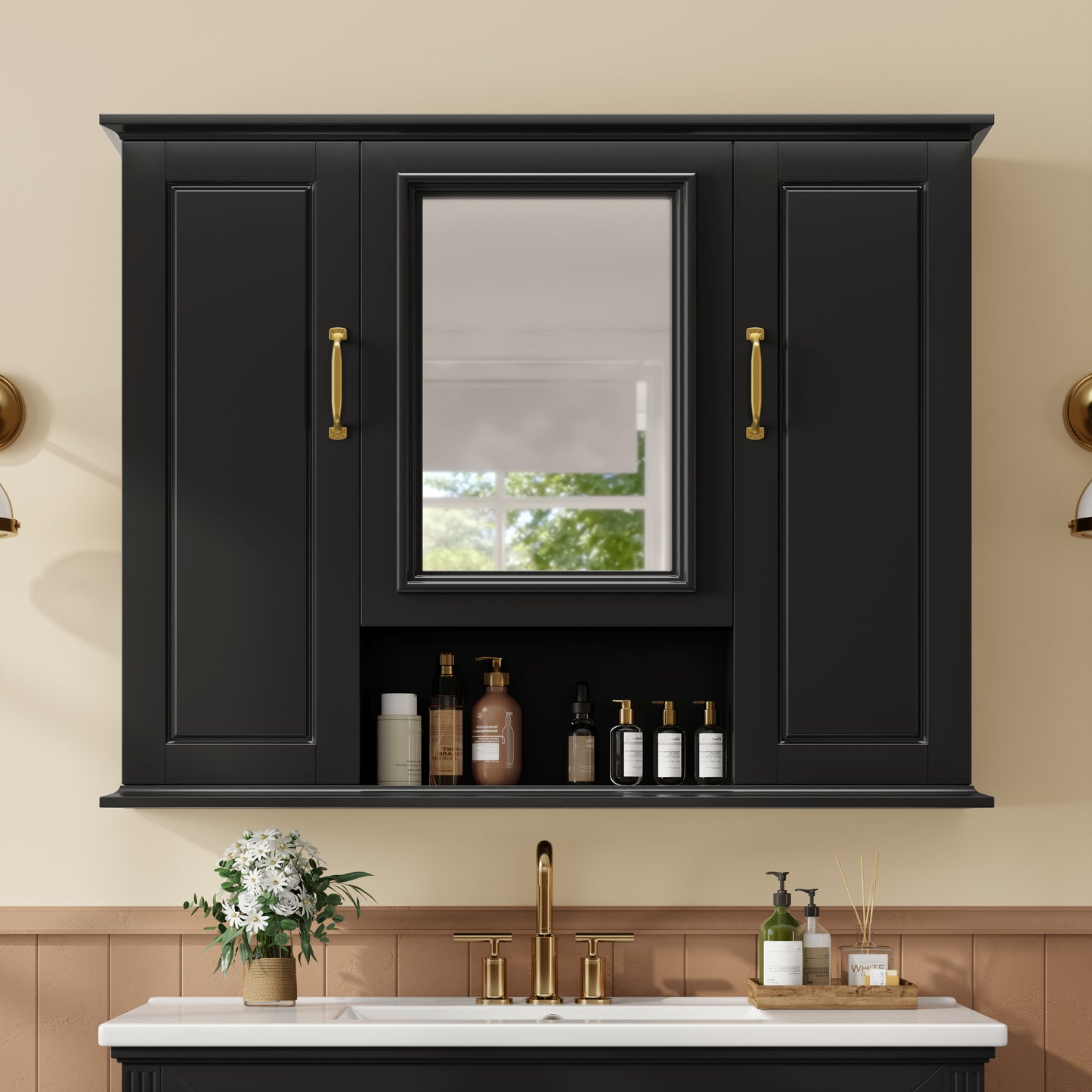 36 Medicine Cabinet, Wall Mounted Bathroom Storage Cabinet, Modern Bathroom Wall Cabinet With Mirror, Mirror Cabinet With 3 Doors Not Include Bathroom Vanity