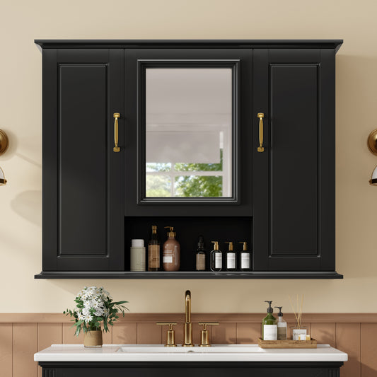 36 Medicine Cabinet, Wall Mounted Bathroom Storage Cabinet, Modern Bathroom Wall Cabinet With Mirror, Mirror Cabinet With 3 Doors Not Include Bathroom Vanity