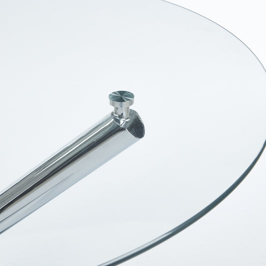 Chrome Dining Table With Metal Leg And Glass,Modern Space Saving Kitchen Table For Living Room,110X110X75CM