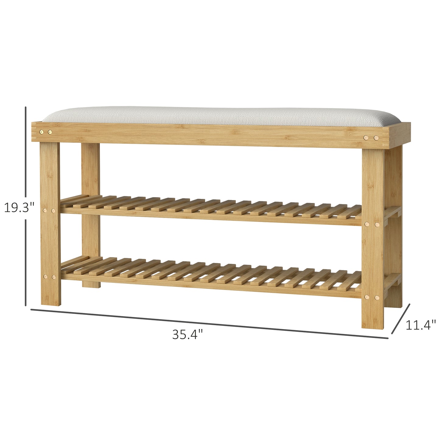 Bamboo Shoe Storage Bench, 3-Tier Entryway Bench With Cushion, Shoe Organizer For Entryway, Hallway, Cream White