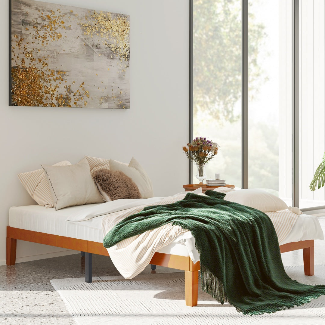 Solid Wood Bed Frame, Supported By Wooden Strips, Noise-free Design, No Need For Spring Box