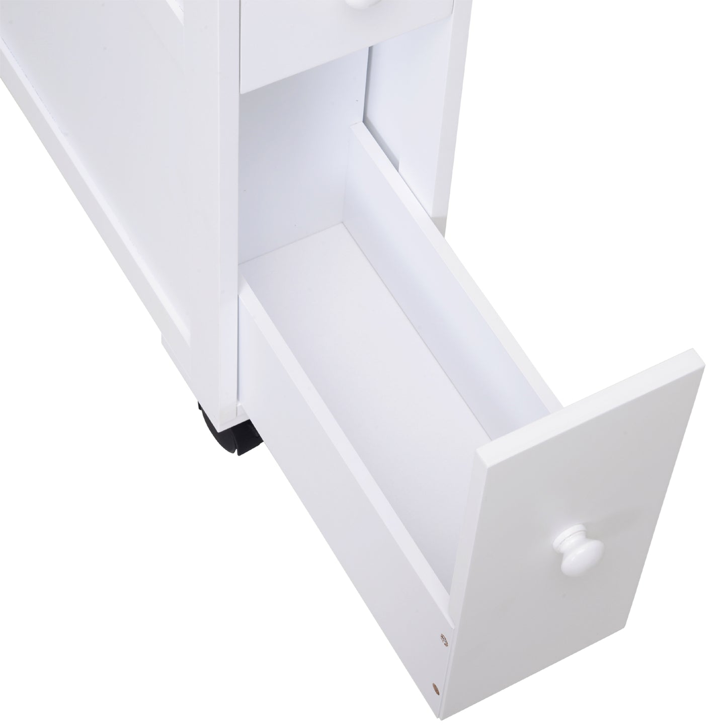 6.25" x 20.5" x 28.25" Wood Rolling Narrow Bathroom Side Storage Cabinet - White