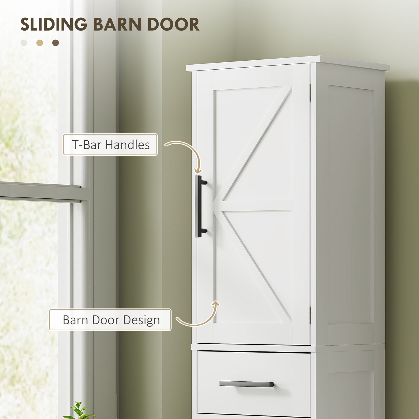 Farmhouse Linen Closet with Drawer, 67" Tall Bathroom Storage Cabinet with Barn Doors and Adjustable Shelves, White