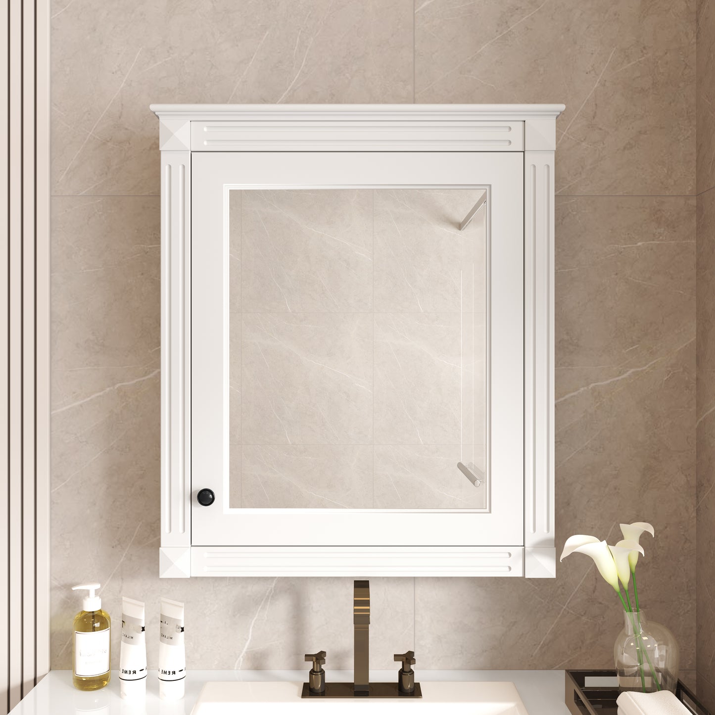 24'' X 27'' Wall Mounted Bathroom Storage Cabinet With Mirror, Medicine Cabinet With Height Adjustable Shelf, Over The Toilet Space Saver Cabinet