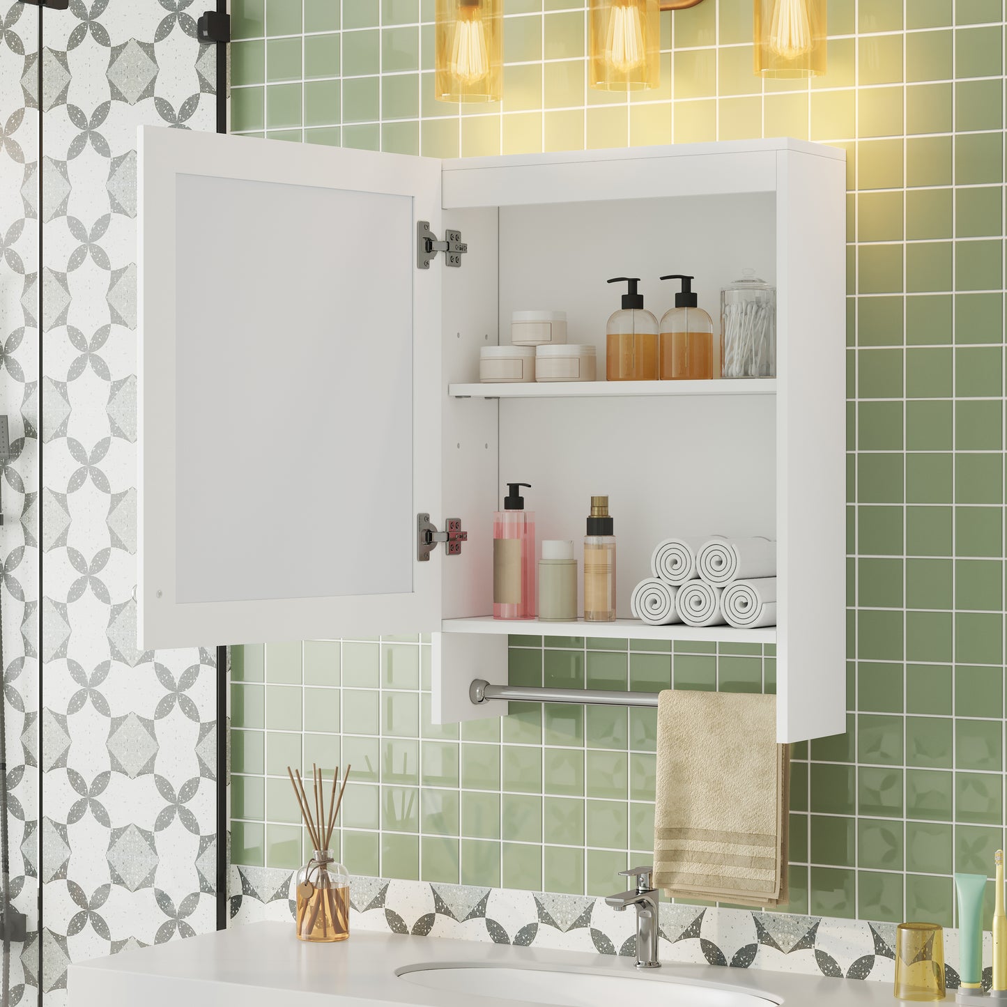 3-in-1 Bathroom Mirror Cabinet, 20-inch Wall Mounted Medicine Cabinet With Adjustable Shelf & Soft Close Door, High-Define Mirror With Storage For Bathroom Vanity