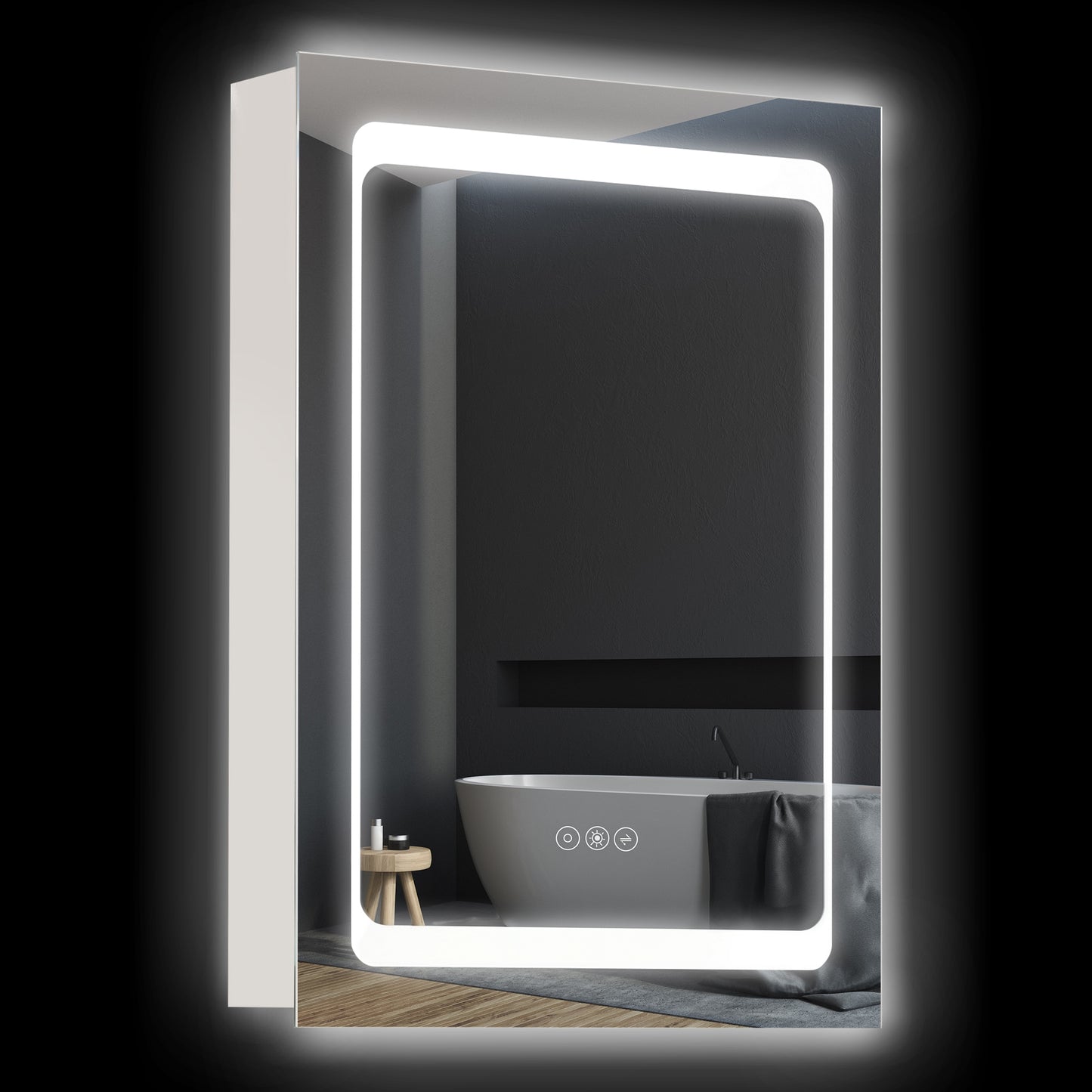 LED Lighted Medicine Cabinet with Mirror, Wall-Mounted Plug-In Bathroom Organizer with 3 Storage Shelves