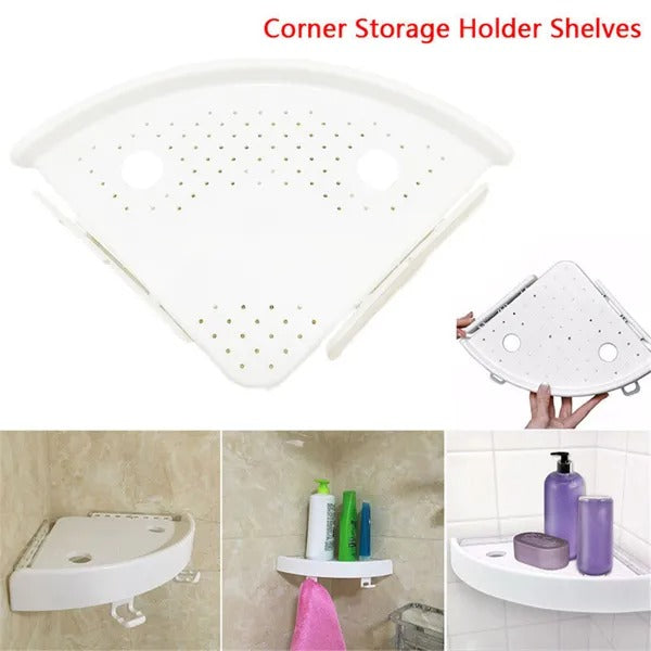 Bathroom Wall Corner Shelf Organizer  Kitchen Corner Storage Rack Non-Marking Shelf With Hooks