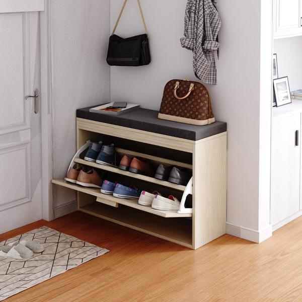 Rattan Shoe Rack, Hallway Shoe Bench, Shoe Cabinet With Flip-Drawer And Seat Cushion