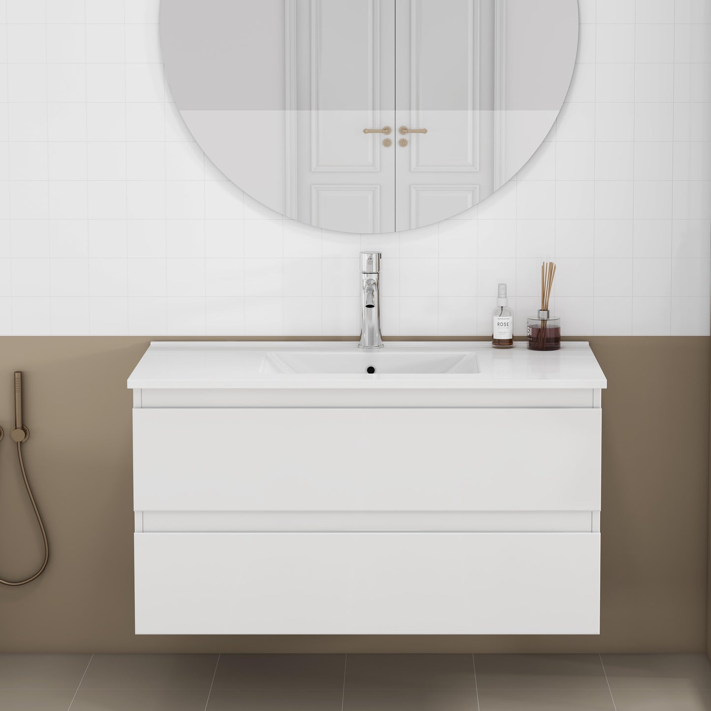 36-inch Bathroom Vanity With Sink Combo,Cabinet With 2 Big Drawers,Soft Close System,2 Big Drawers,Handle-Free Design,Easy Assemble,Glossy White