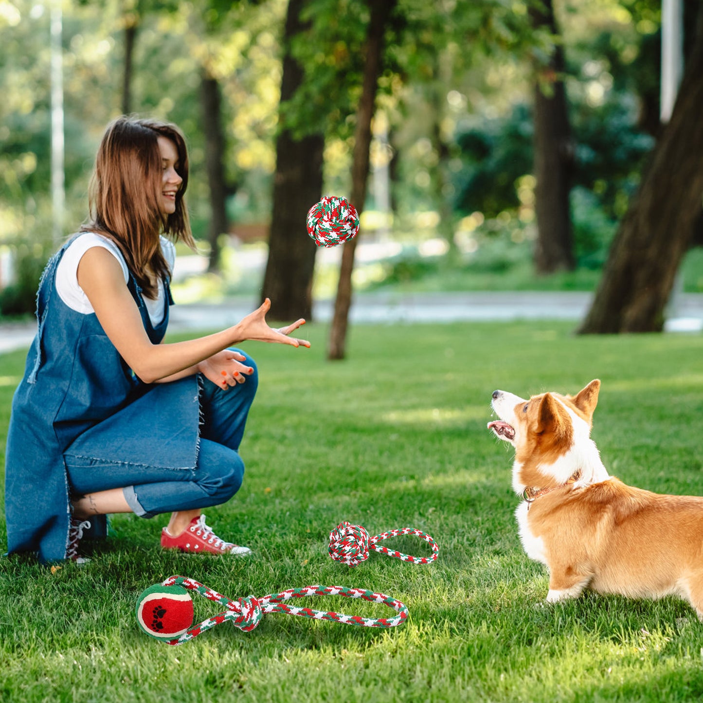 Set Of 5Pcs Christmas Dog Rope Chew Toys Dog Interactive Toys Set For Puppy Small Medium Aggressive Chewers Dogs Training Teething Playing