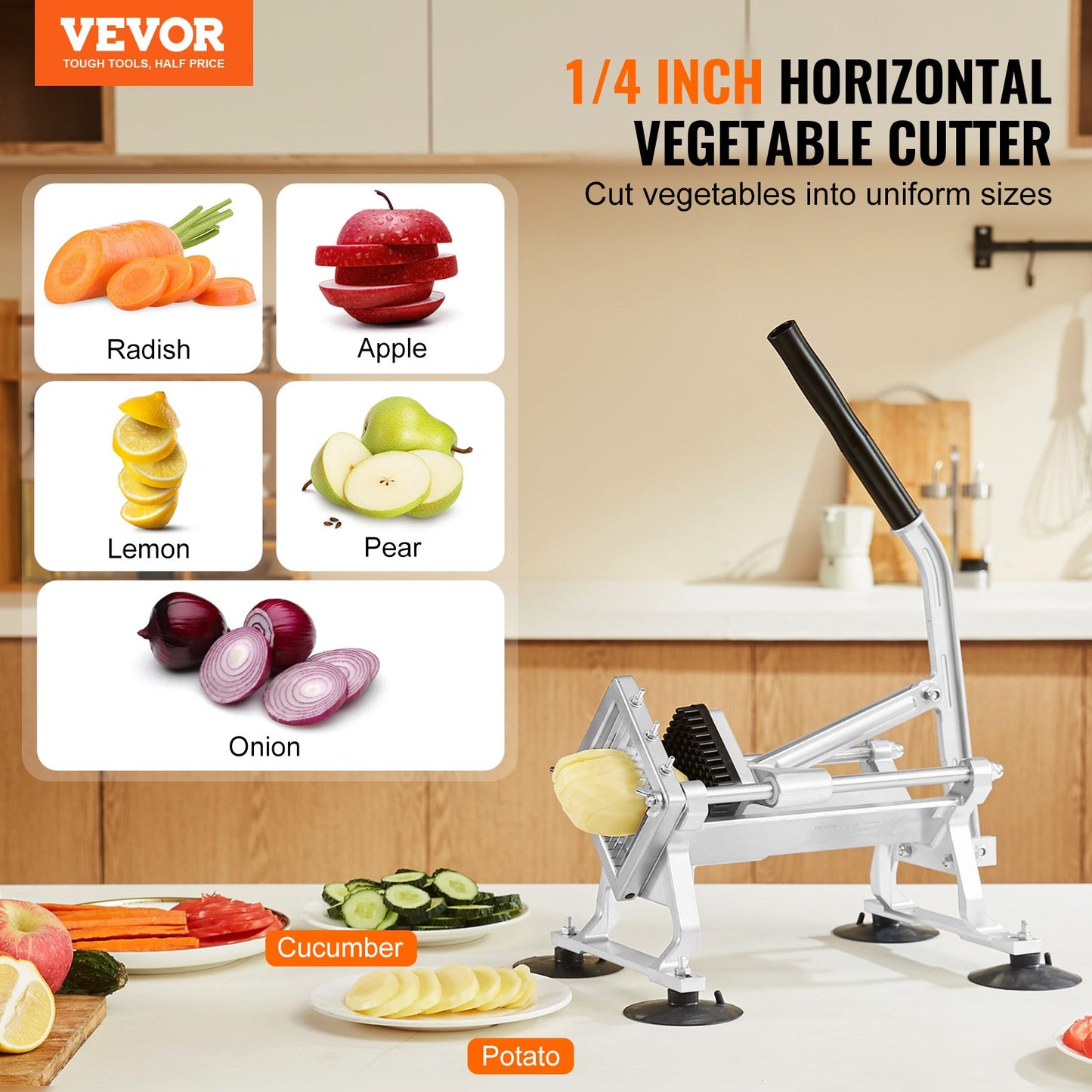 Commercial Vegetable Slicer, 1/4 Inch Fruit Slicer, Stainless Steel And Aluminum Alloy Vegetable Cutter Slicer Machine, Manual Slicer With Non-slip Feet, For Radishes, Onions, Potatoes, Lemons