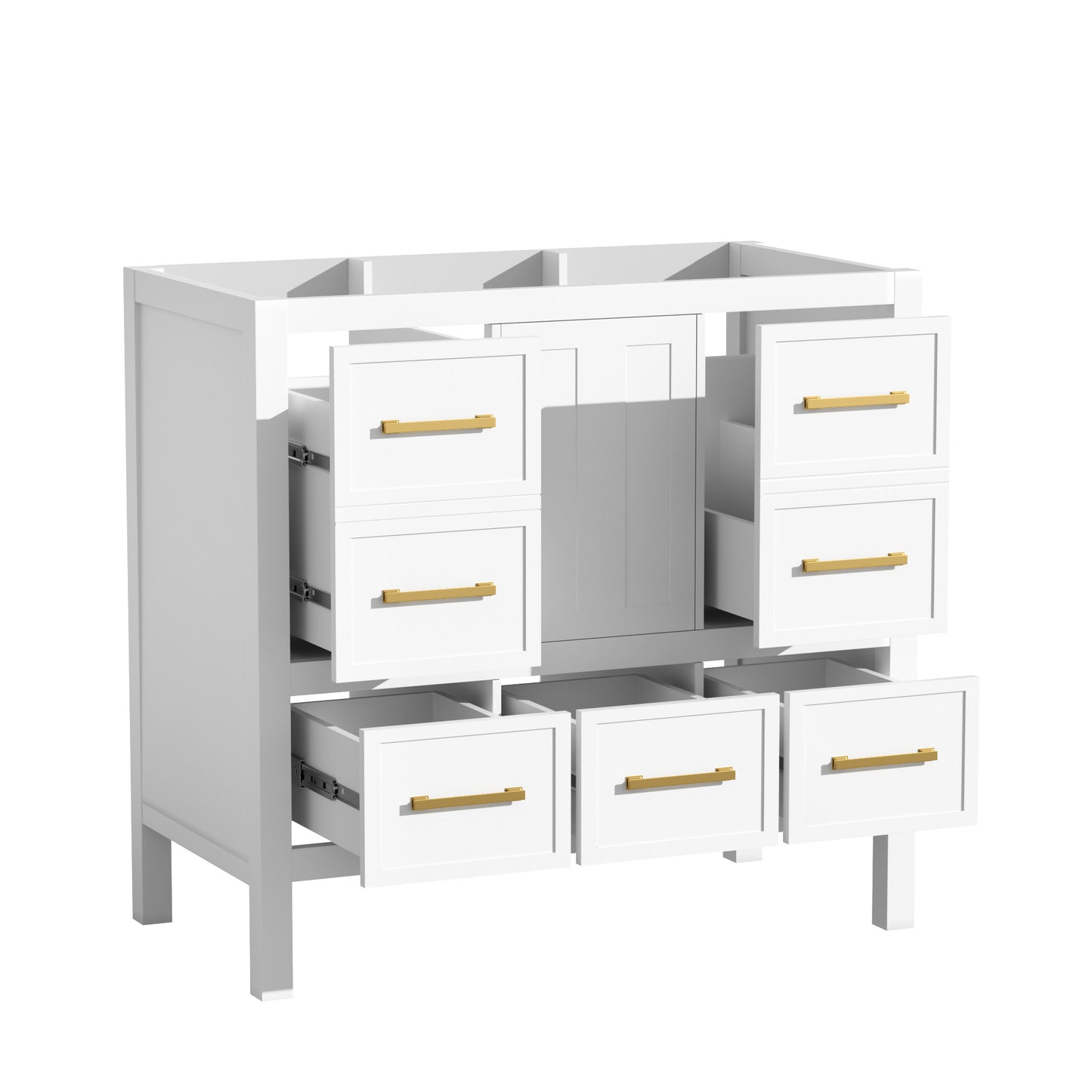 36 Bathroom Vanity Without Sink, Solid Wood Frame Bathroom Storage Cabinet, Freestanding Vanity With 5 Drawers& Soft Closing Doors  NOT INCLUDE BASIN SINK
