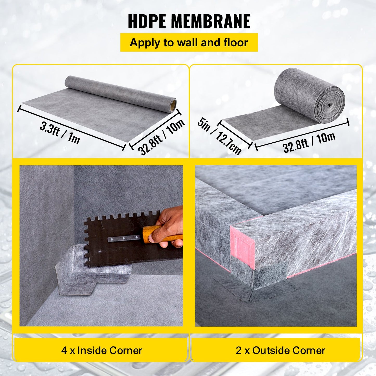 Shower Curb Kit, 38\"x60\" Watertight Shower Curb Overlay With 4\" ABS Central Bonding Flange, 4\" Stainless Steel Grate, 2 Cuttable Shower Curb And Trowel, Shower Pan Slope Sticks Fit For Bathr