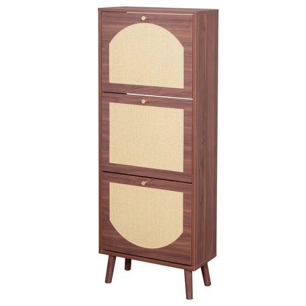 Rattan-covered 3-drawer Shoe Cabinet, Particleboard, 54x24x135 Cm, Brown