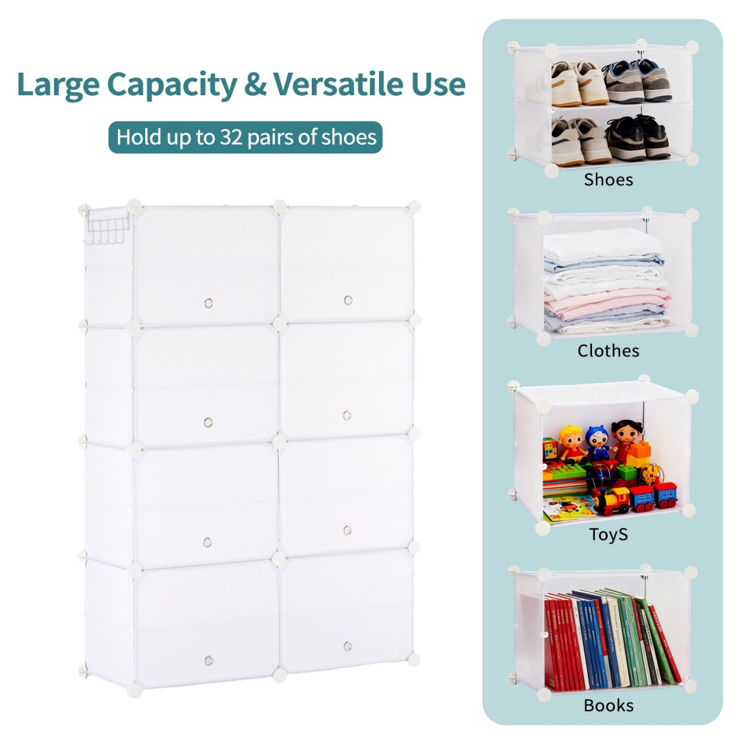 Shoe Rack Storage Cabinet, 8-layer Shoe Storage Cabinet With Door, Stackable And Detachable Shoe Storage Cabinet