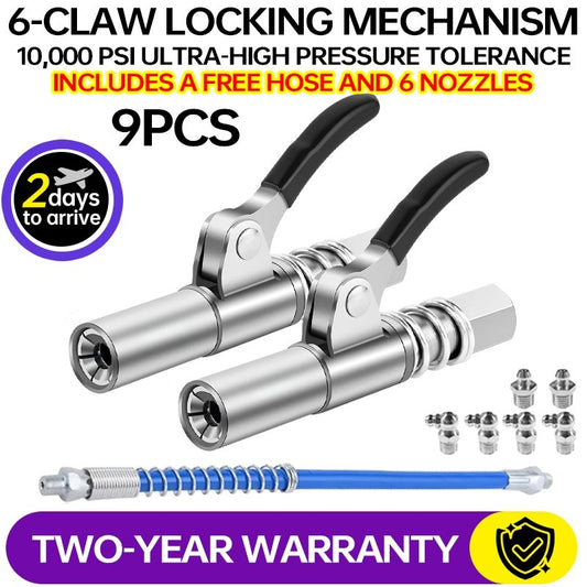 2 Oil Gun Connectors, A Sturdy Locking Design For The Oil Gun Connectors, Lock Clamp Type Oil Injection Nozzle, Grease Gun Nozzle Head, Manual, Electric, Pneumatic Grease Nozzle Coupler, Flat Head Noz