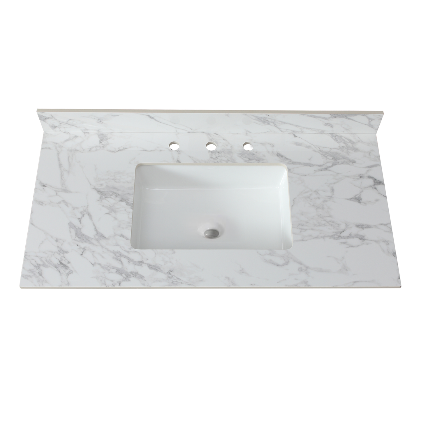 43x22 Bathroom Vanity Top,sintered Stone Carra White   Barthroom Vanity Sink Tops With Rectangular Undermount Ceramic Sink With Vanity Backsplash, Three Faucet Hole Bathroom Vanity Countertop