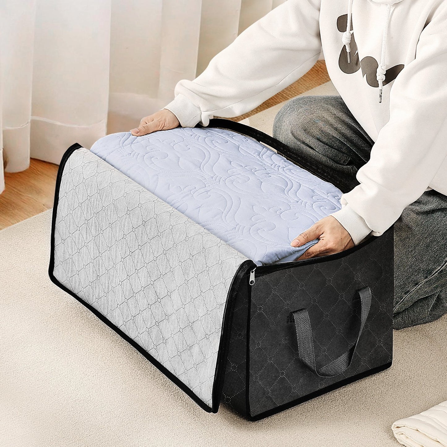 90L Large Storage Bags, 6 Pack Clothes Storage Bin, Foldable Closet Organizers Containers With Handle, Nov-woven Fabric Storage Bag For Clothing, Blanket, Comforter, Bed Sheet, Pillow Grey