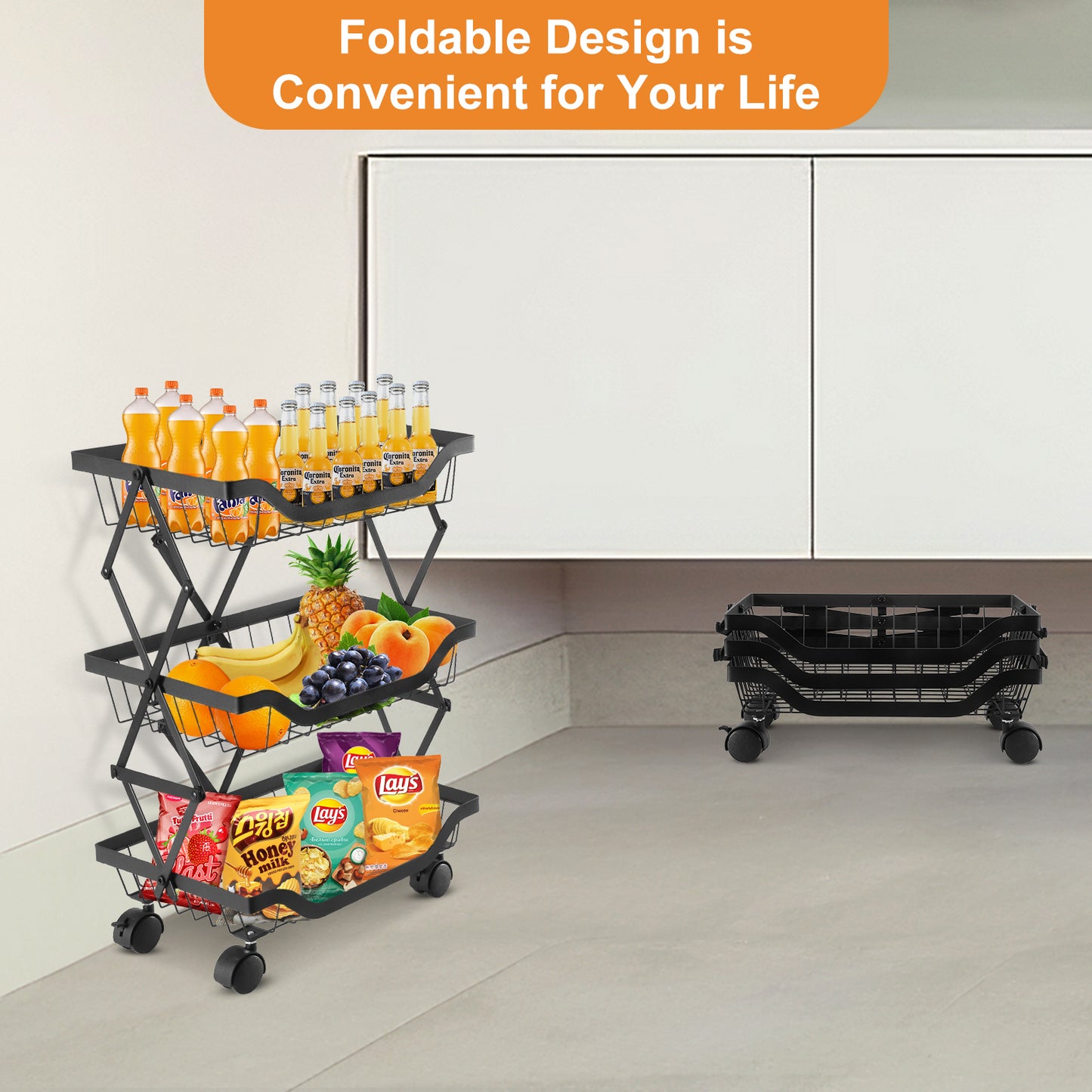 Kitchen Storage Rack Floor-Folding Vegetable Rack Multi-Layer Gap Vegetable And Fruit Basket Household Kitchen Storage Shelf