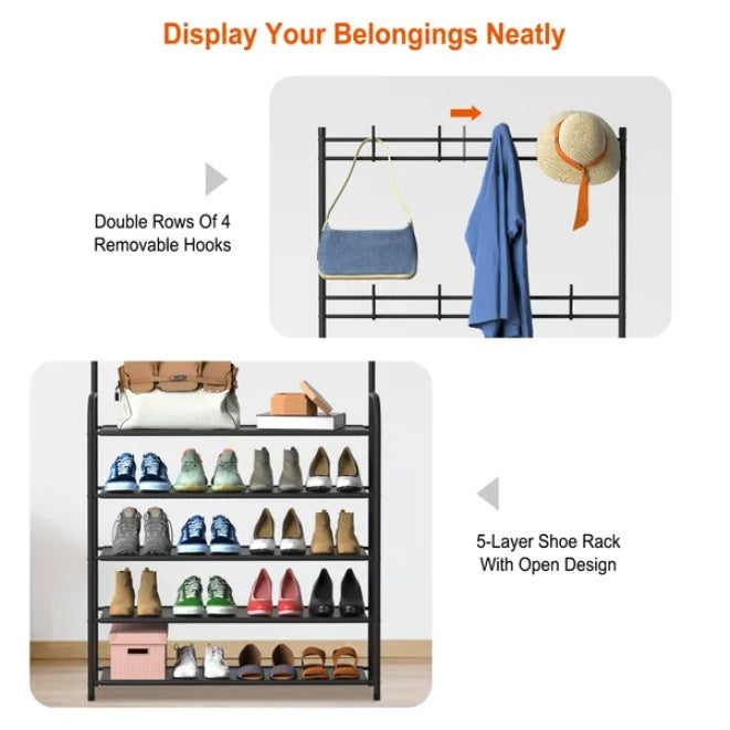 Entryway Coat Hat Rack Garment Shoe Storage Shelf