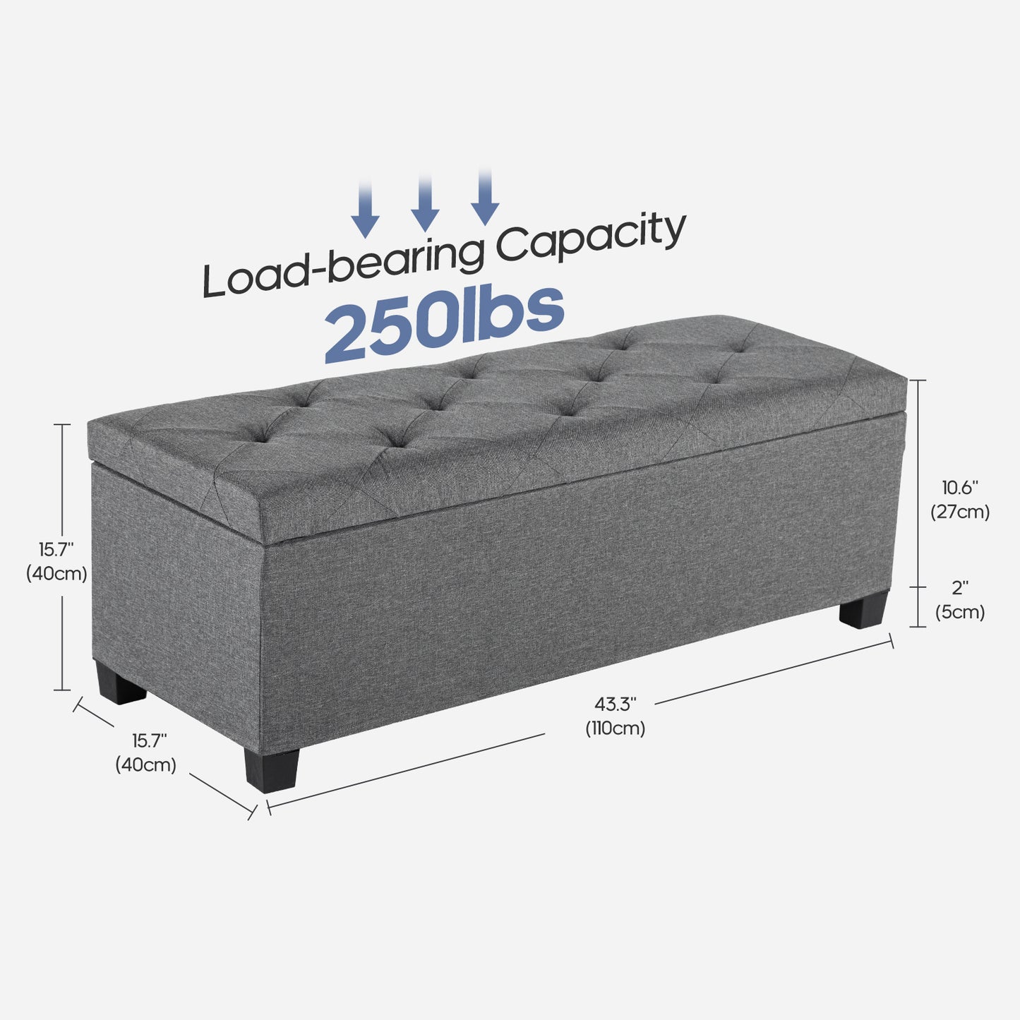 Multifunctional Storage Ottoman, Cushioned Bedside Cabinet With A Cover, Footstool With Legs
