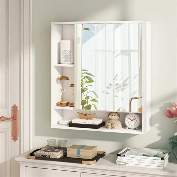 2 In 1 Mirrored Bathroom Wall Cabinet, Space-Saving Medicine Cabinet With Hidden Storage & Shelves - White
