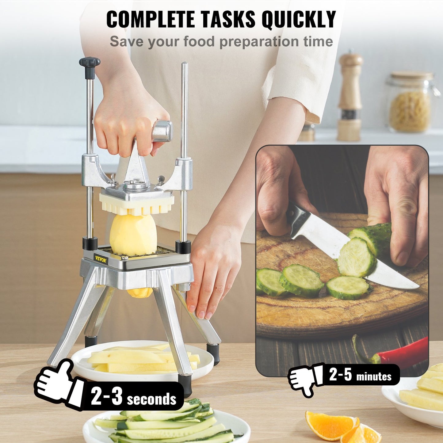 Commercial Vegetable Fruit Chopper 1/4' Blade Heavy Duty Professional Food Dicer Kattex French Fry Cutter Onion Slicer Stainless Steel For Tomato Peppers Potato Mushroom