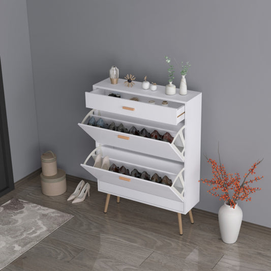 Shoe Cabinet, 16 Pair Shoe Rack Storage Organizer With 2 Flip Drawers, White Entryway Shoe Storage Cabinet For Heels, Boots, Slippers  White