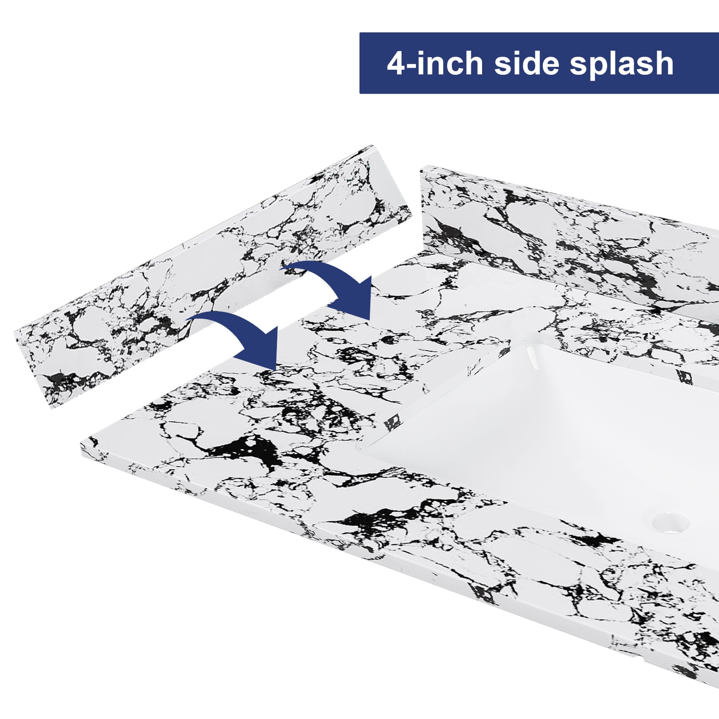 22-inch X 4-inch Bathroom Sink Side Splash, Suitable For Bathroom Vanity Sink Top Sizes, Engineered Marble Stone Side Splash, Panda White.