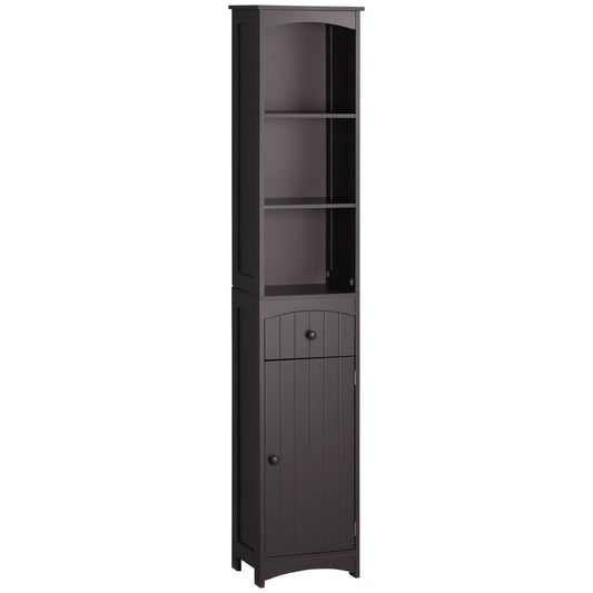 HOMCOM Bathroom Storage Cabinet, Free Standing Bathroom Storage Unit, Tall Linen Tower With 3-Tier Shelves And Drawer, Brown