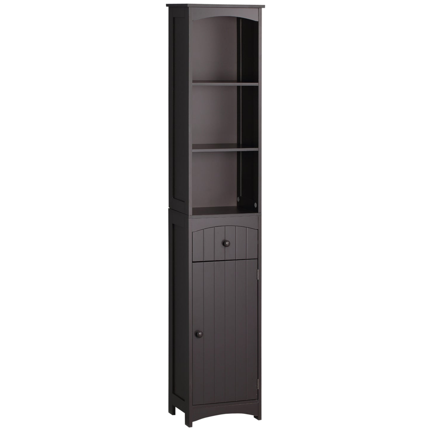 HOMCOM Bathroom Storage Cabinet, Free Standing Bathroom Storage Unit, Tall Linen Tower With 3-Tier Shelves And Drawer, Brown
