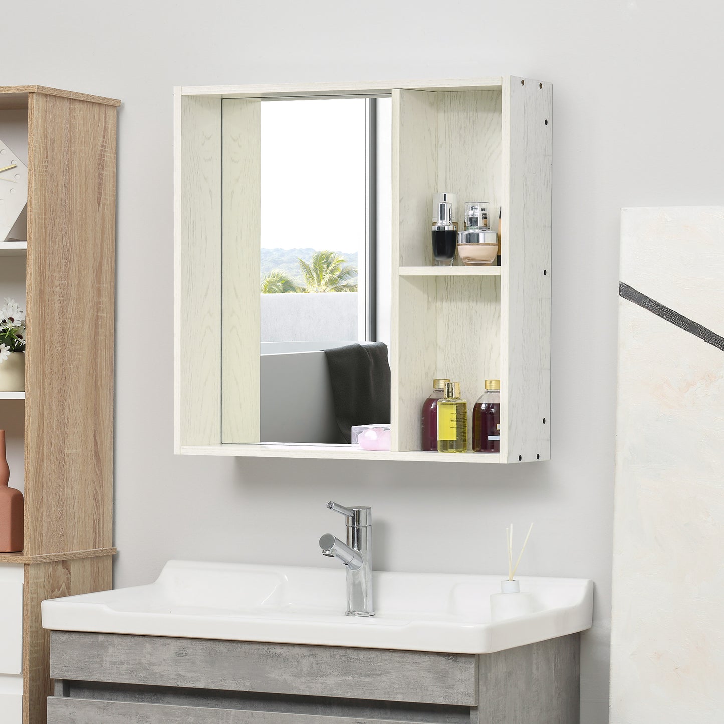 31.5" X 25.5" Bathroom Medicine Cabinet With Mirror, Storage Shelf, Over Toilet Bathroom Cabinet Wall Mounted For Living Room And Laundry Room, White