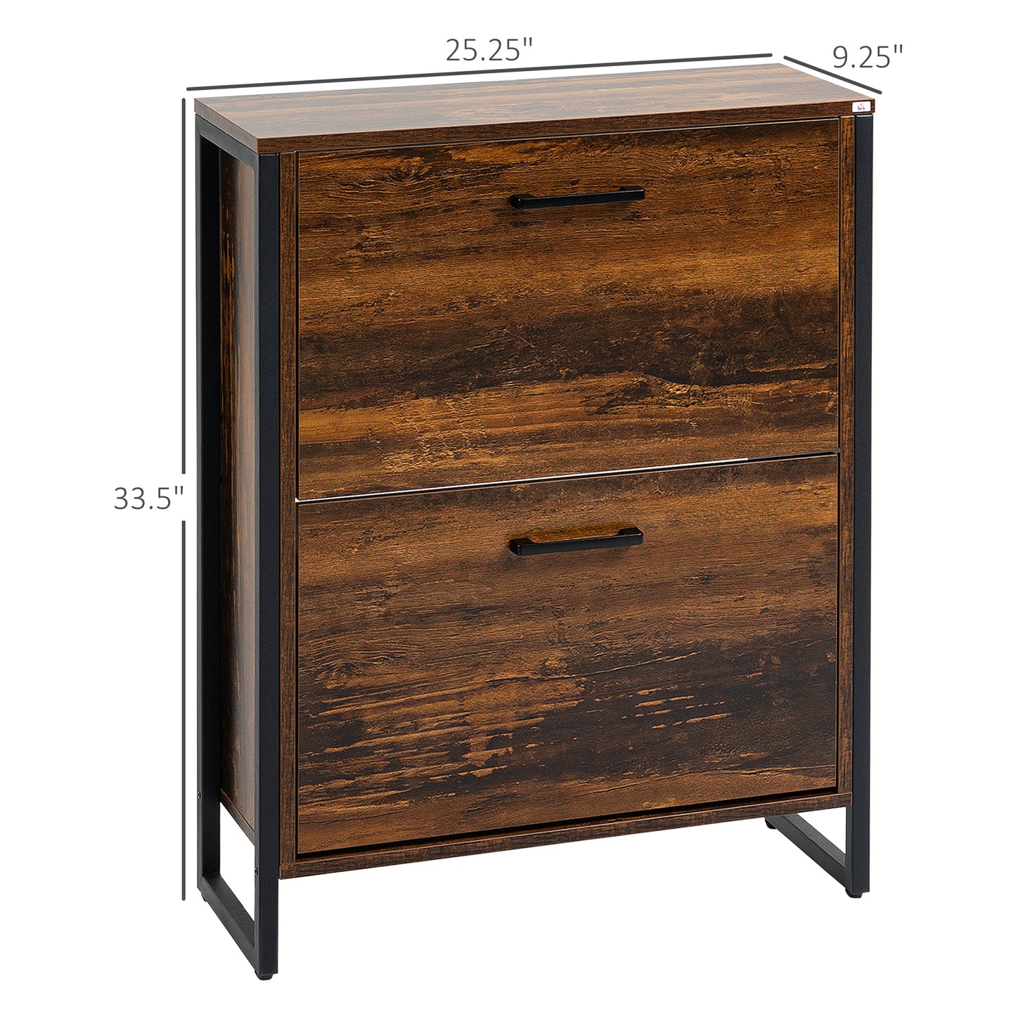 Industrial Shoe Cabinet with 2 Flip Drawers, Freestanding Shoe Storage Cabinet for 12 Pairs, Narrow Slim Shoe Rack for Entryway, Hallway, Rustic Brown