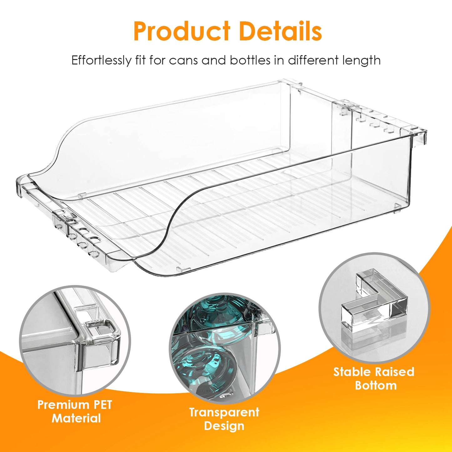 4Pcs Soda Can Organizers For Refrigerator Width Adjustable Clear Drink Organizer Expandable Can Holder Dispenser For Fridge Pantry Freezer