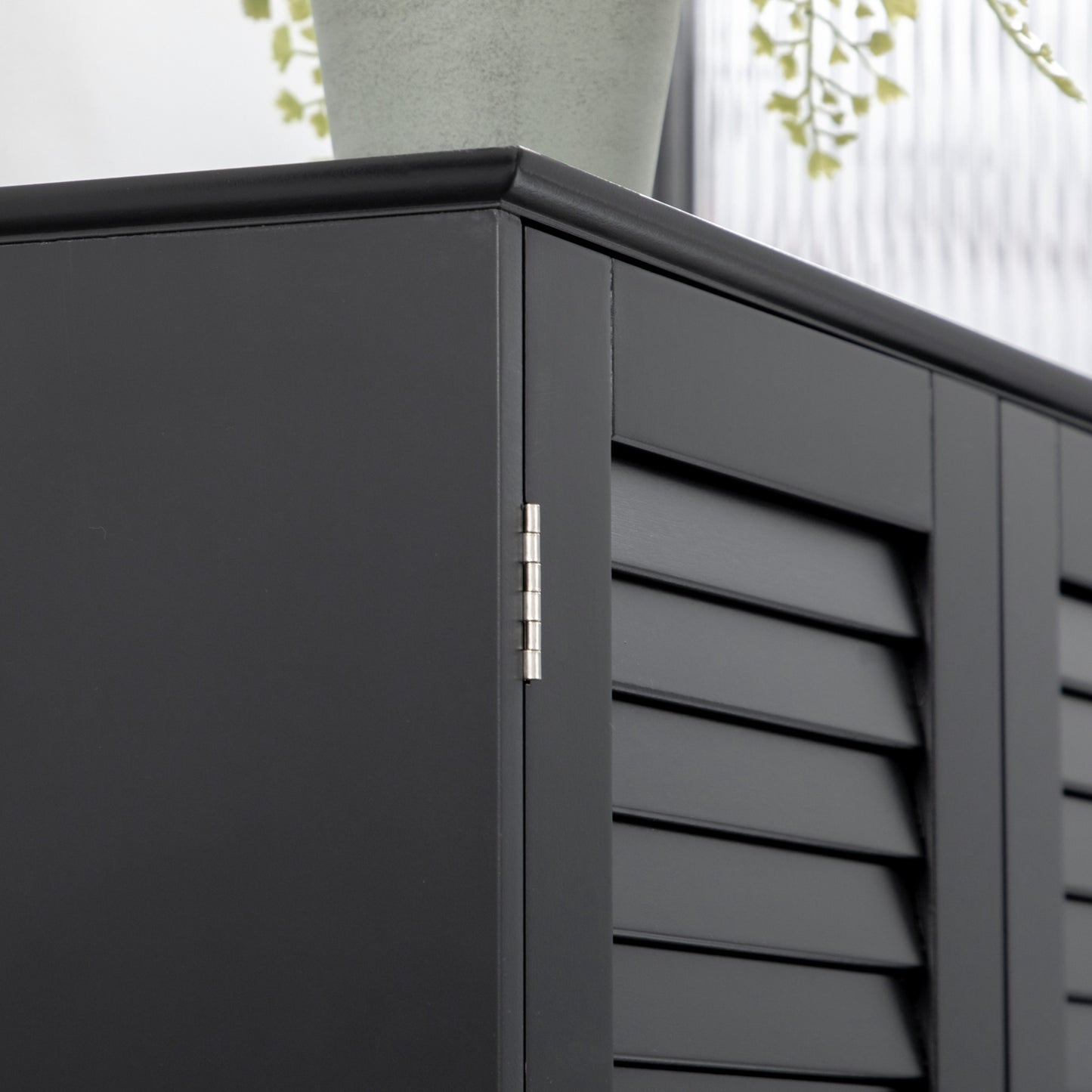 Tall Narrow Bathroom Storage Cabinet with Doors and Shelf Adjustability, Freestanding Linen Cabinet with 2 Cabinets and Countertop, Black