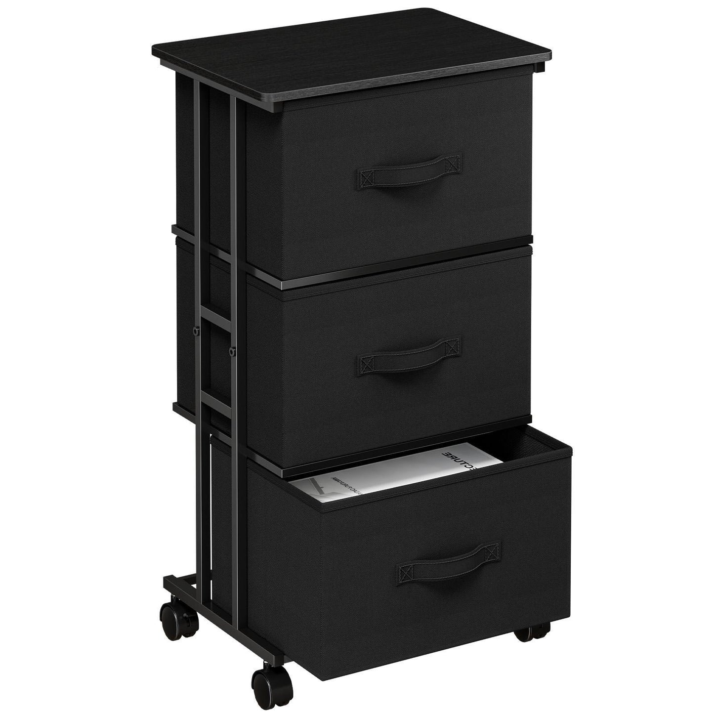 Bedroom Three-drawer Dressing Table With Wheels, Fabric Storage Cabinet With Detachable Fabric Drawers, Organizing Box
