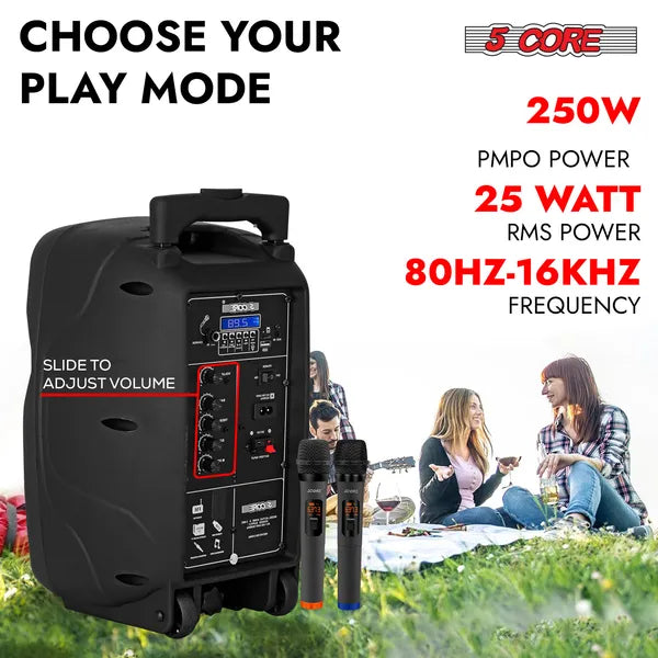 5 Core Party Speaker W Microphone 2Pc 400W Rechargeable Bluetooth Loud PA DJ Karaoke System W Stand