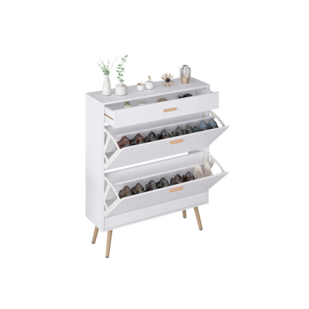 Shoe Cabinet, 16 Pair Shoe Rack Storage Organizer With 2 Flip Drawers, White Entryway Shoe Storage Cabinet For Heels, Boots, Slippers  White