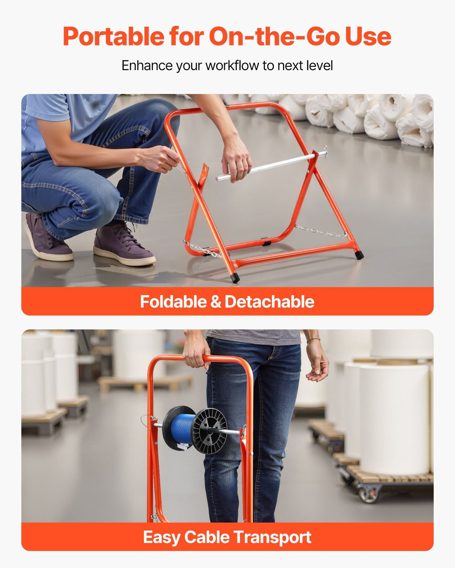 Foldable Wire Spool Rack Heavy Duty Cable Caddy For Electrical Industrial Retail