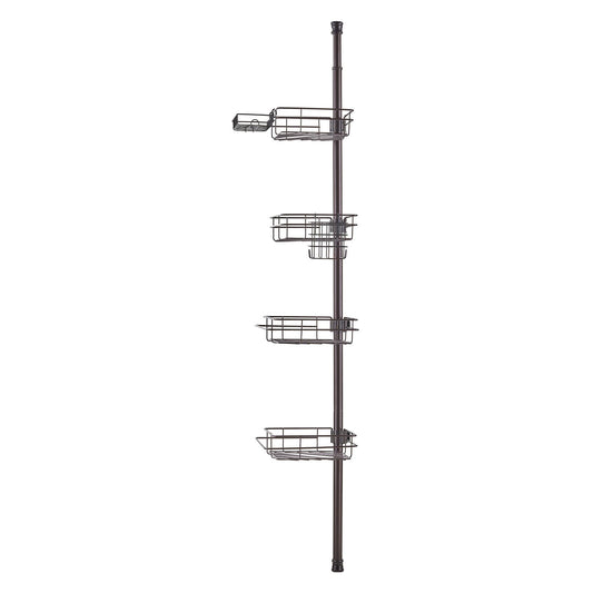 Shower Corner Caddy Tension Pole, 42" To 114" High, Multi-Functional Shower Tension Pole With Strong Load-Bearing Tray, Rust-Proof Easy-to-Install Tension Pole, Fit For Bathroom & Washroom