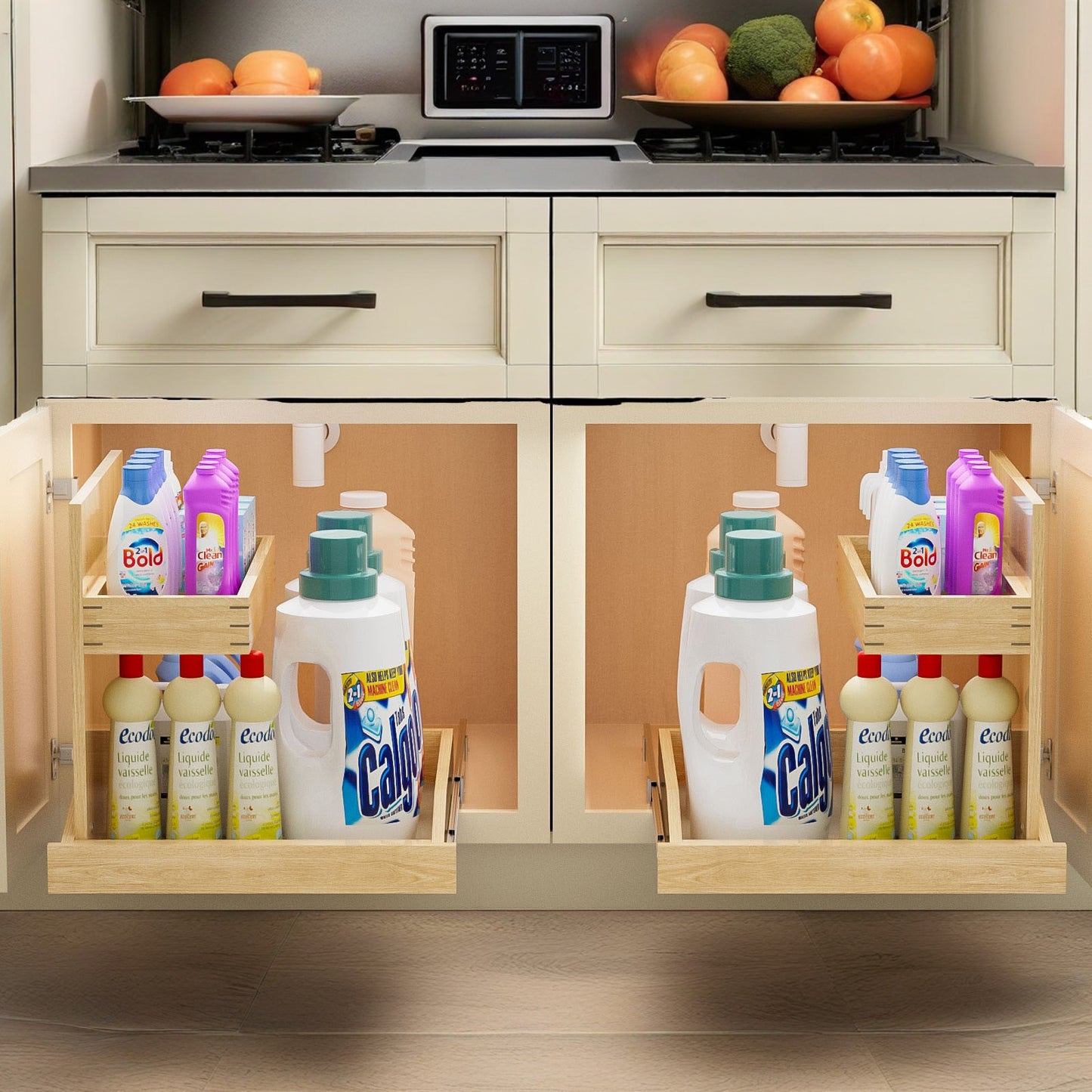 Under Sink Organizers And Storage 22  W X 21  D, 2 Tier Pull Out Cabinet Organizer With Hard Close, Adjustable Pull Out Cabinet Organizer With U Bracket For Bathroom Kitchen Left