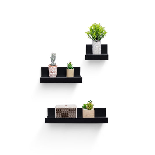 Floating Shelves  15.7 Wall Mounted Wood Shelves For Bathroom, Bedroom, Living Room, Kitchen, Hanging Shelf For Books  Storage  Decor With Invisible Brackets, Black