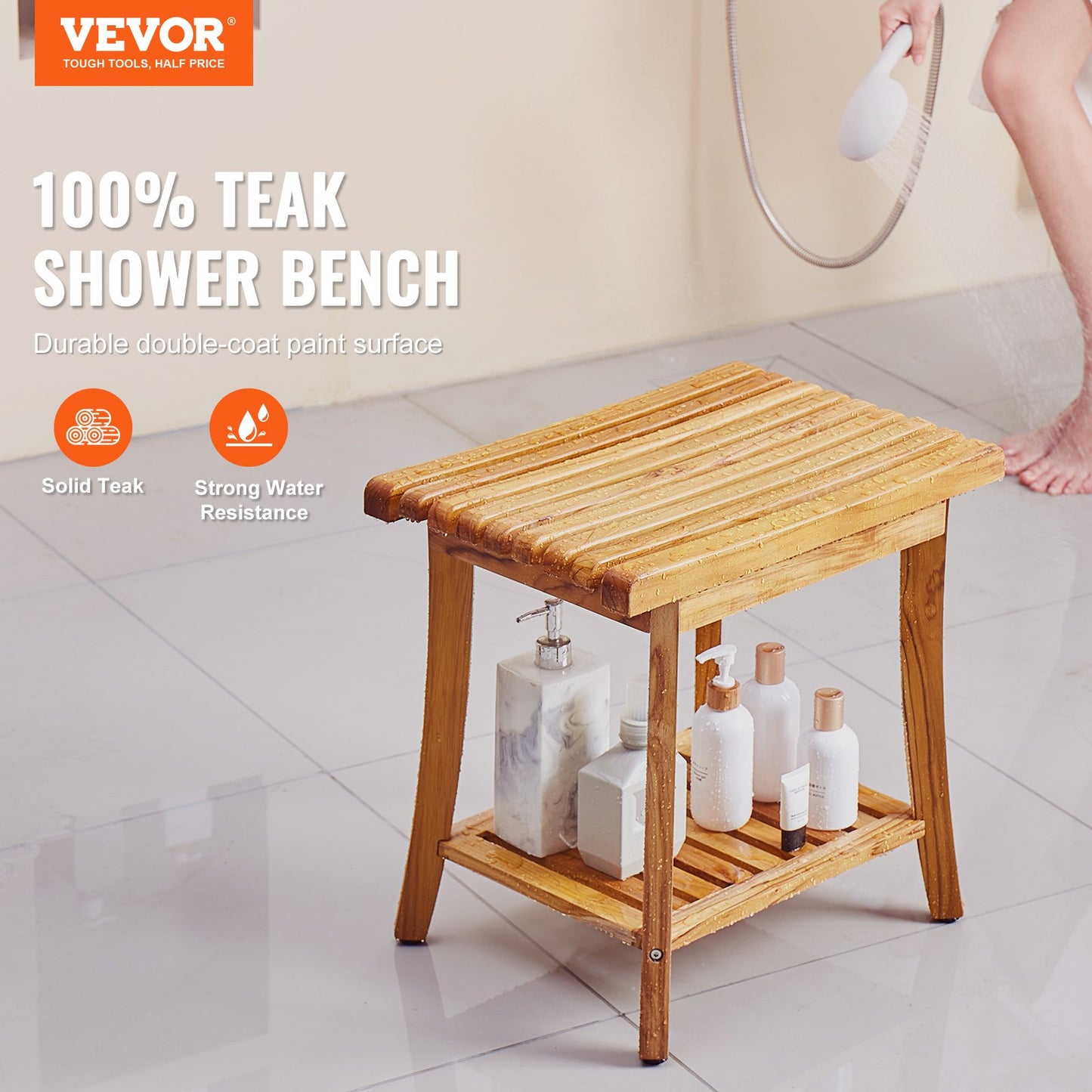 Teak Shower Bench 20 X 14.3 X 17.9 In Wood Shower Stool Chair For Bathroom
