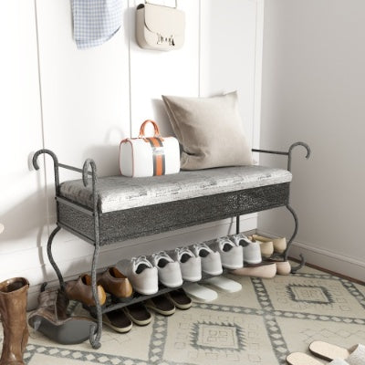 Shoe Rack Bench For Entryway, Industrial Bench, Rustic Shoe Rack For Small Spaces, Upholstered Entryway Bench, Multipurpose Entryway