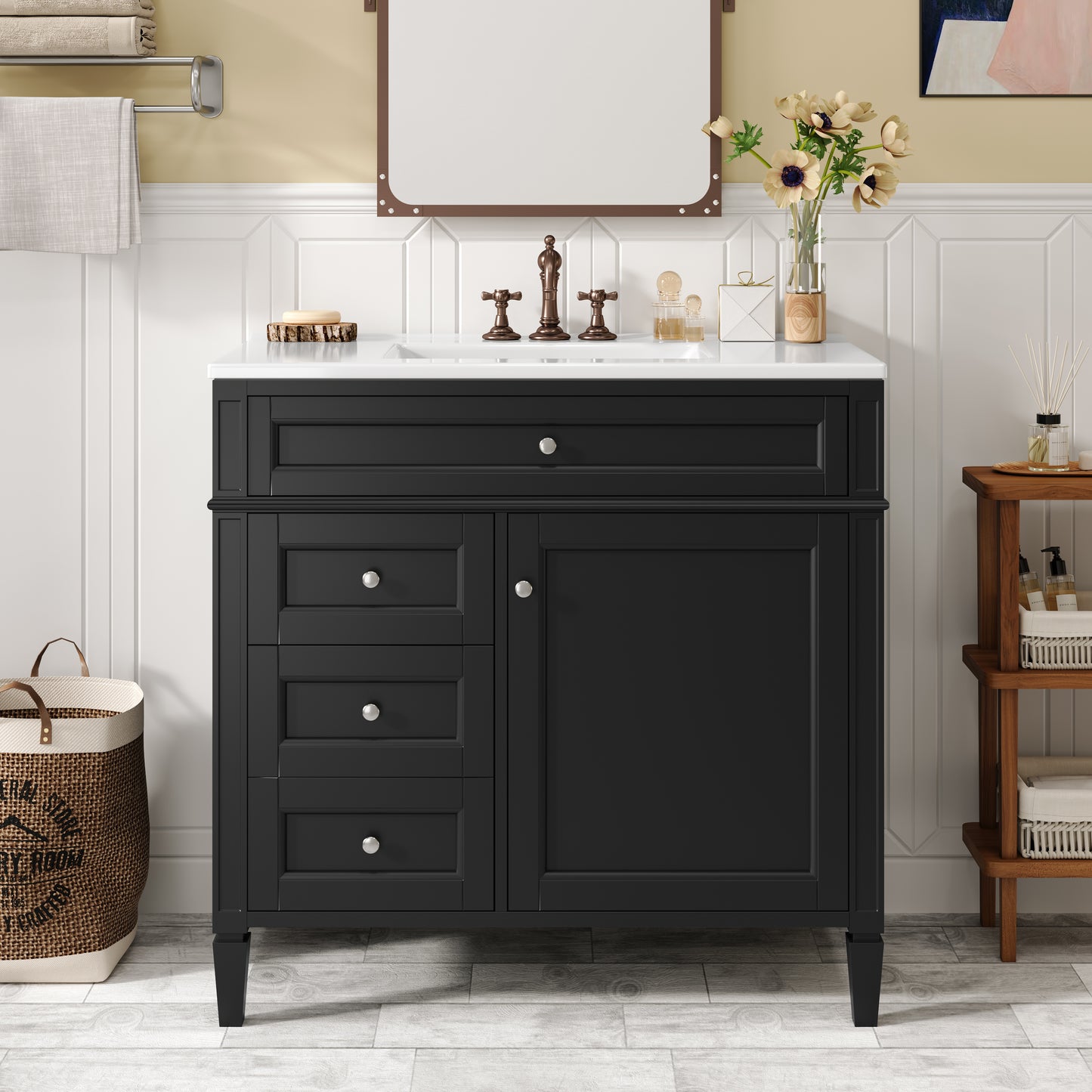 36'' Bathroom Vanity With Top Sink, Modern Bathroom Storage Cabinet With 2 Drawers And A Tip-out Drawer, Single Sink Bathroom Vanity