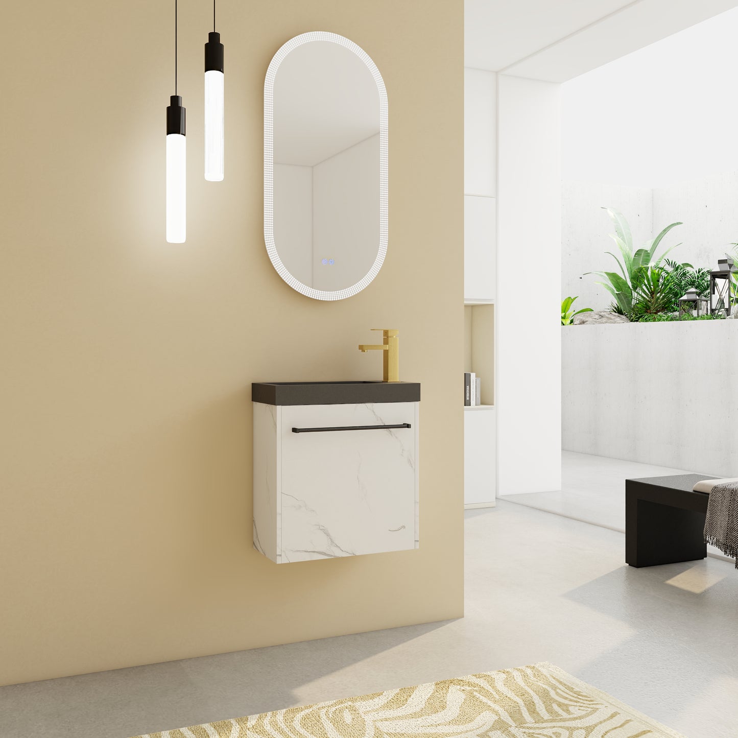 20  Floating Wall- Mounted Bathroom Vanity With Resin Sink & Soft- Close Cabinet Door