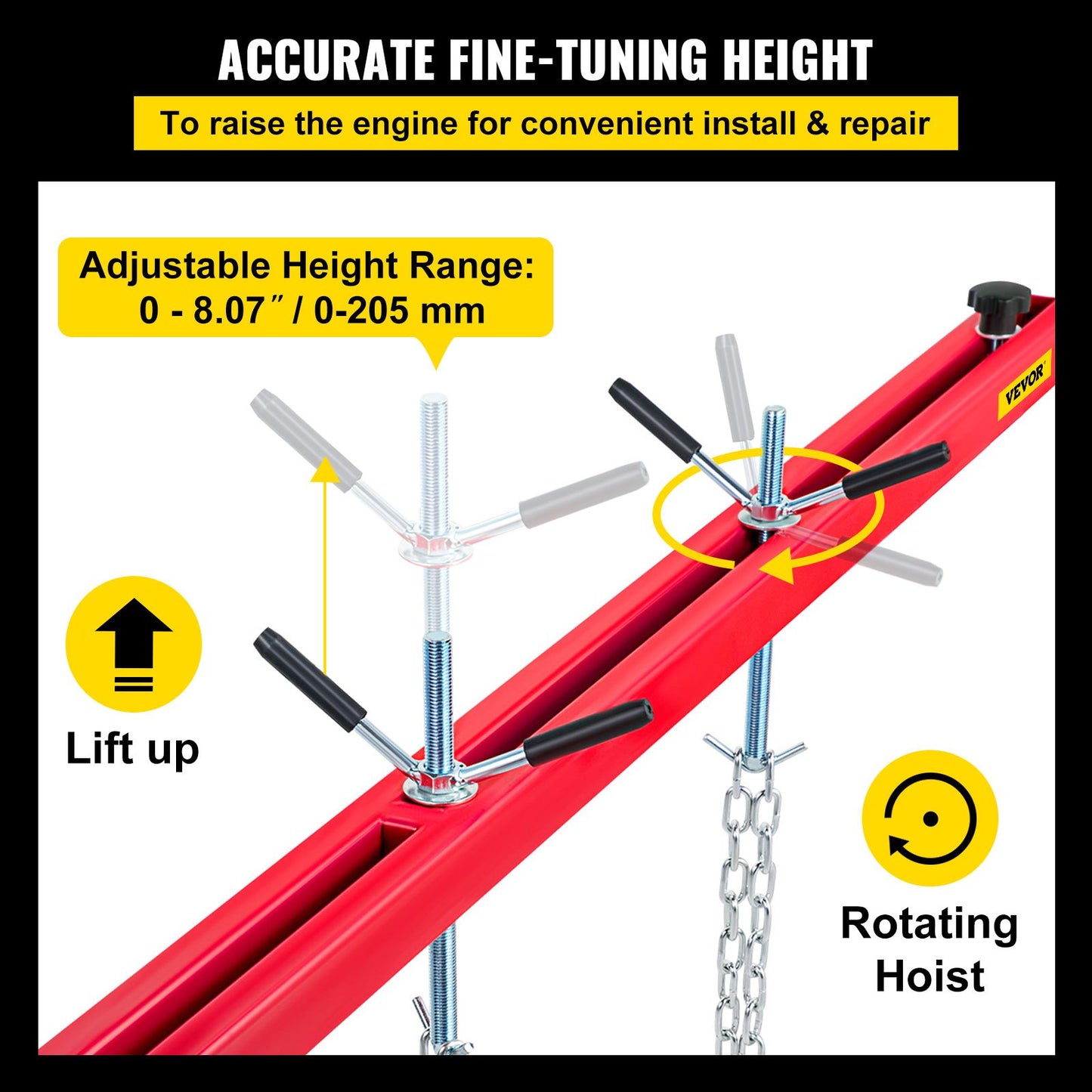Engine Support Bar 1100 Lbs Capacity Engine Transverse Bar Engine Hoist 2 Point Lift Holder Hoist Dual Hooks, Engine Hoist Keeps Engine Stable For Home Garages & Auto Repair Shop