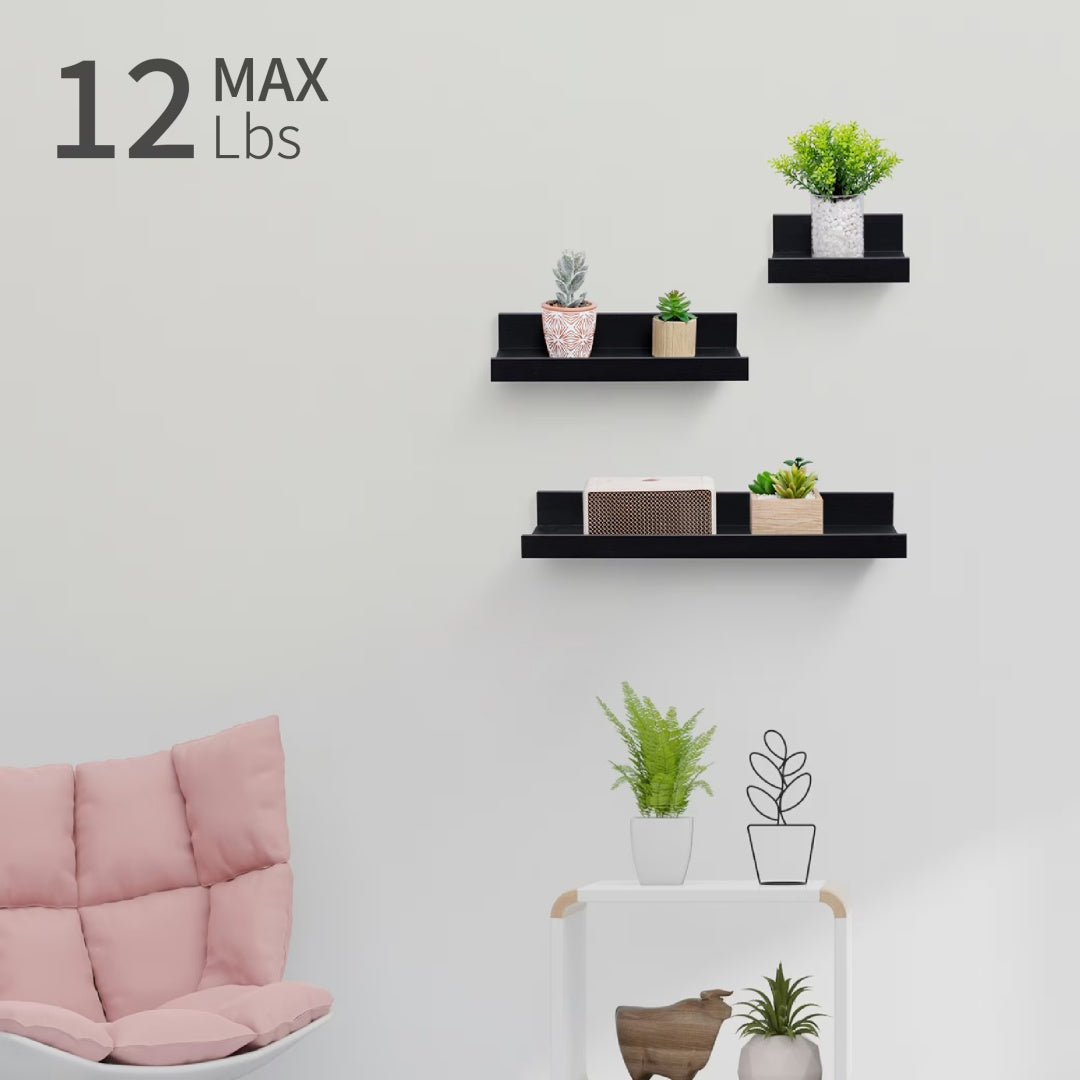 Floating Shelves  15.7 Wall Mounted Wood Shelves For Bathroom, Bedroom, Living Room, Kitchen, Hanging Shelf For Books  Storage  Decor With Invisible Brackets, Black