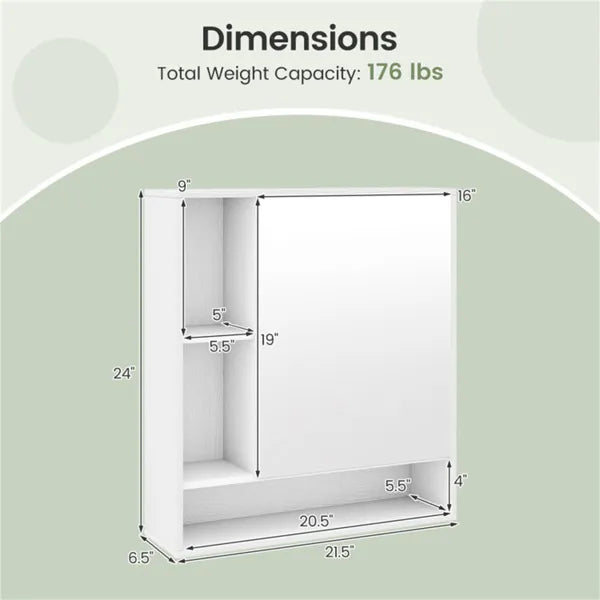 2 In 1 Mirrored Bathroom Wall Cabinet, Space-Saving Medicine Cabinet With Hidden Storage & Shelves - White